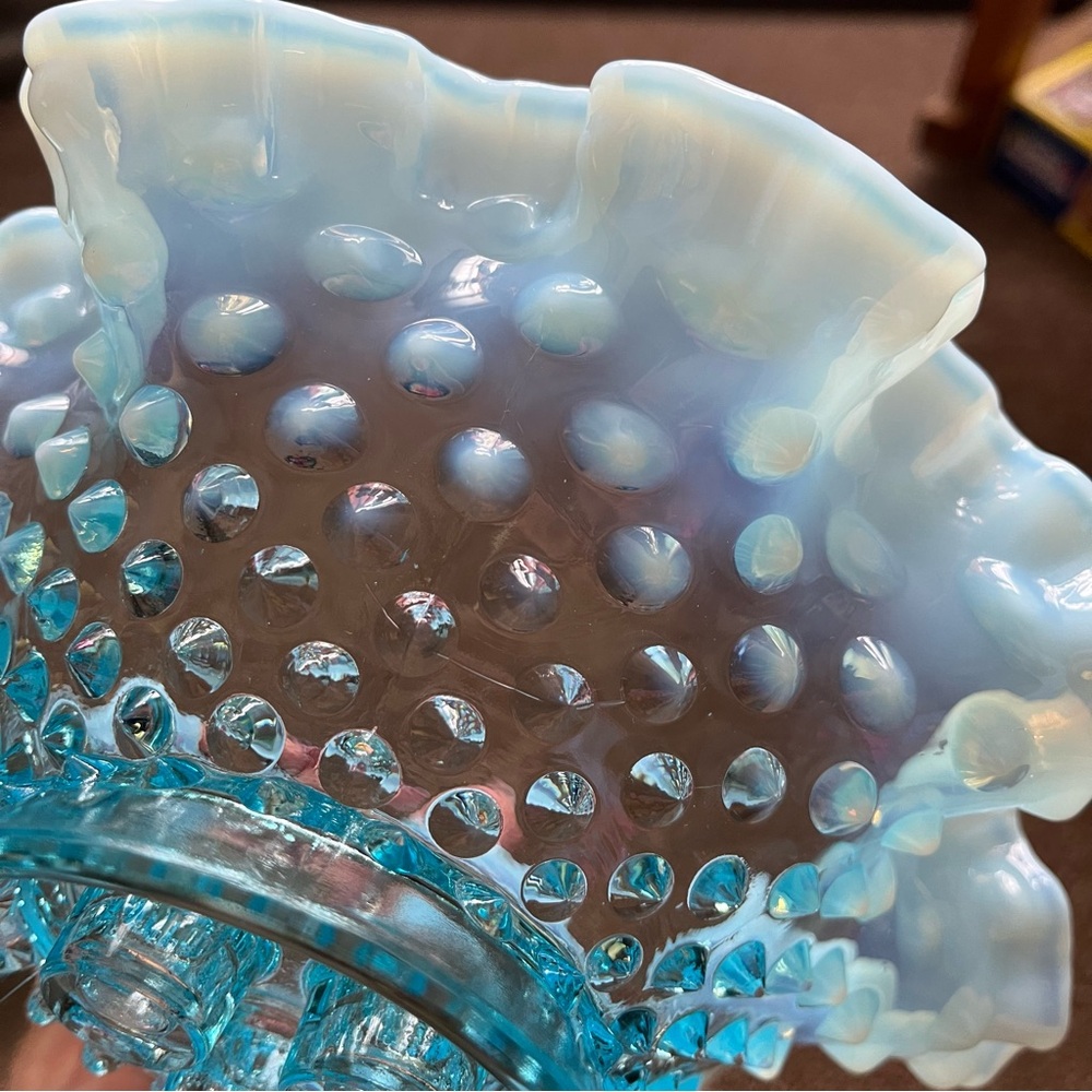 Fenton Blue Opalescent Hobnail Epergne - Picture 15 of 16